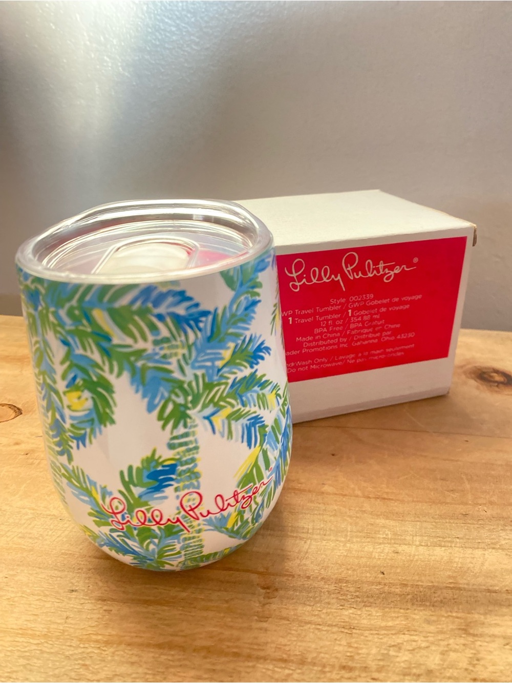 Lilly Pulitzer Palm Stem Stemless Travel Tumbler
